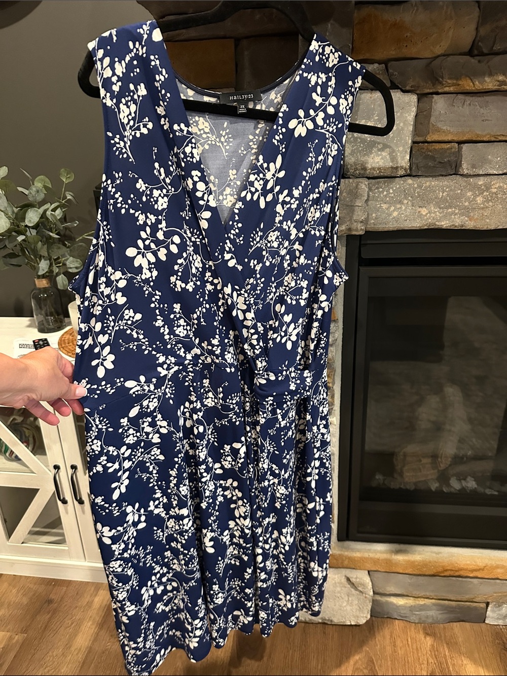 Sleeveless Navy Floral Wrap Dress 2X